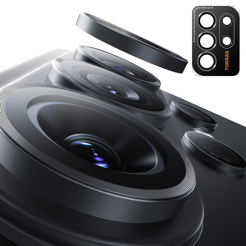 Schutzfolie Torras Lensguard für die Rückkamera des Samsung Galaxy S26 Ultra, gehärtetes Glas, Schwarz