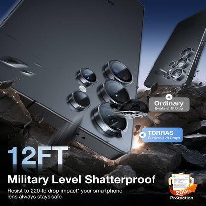 Schutzfolie Torras Lensguard für die Rückkamera des Samsung Galaxy S26 Ultra, gehärtetes Glas, Schwarz