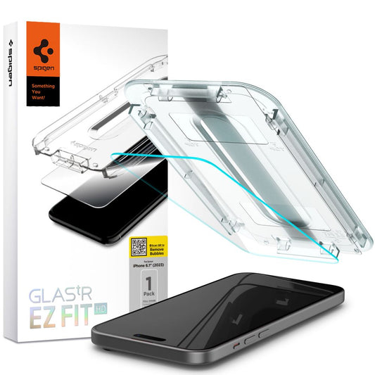 Schutzfolie Spigen GlastR EZ FIT HD für Apple iPhone 15, gehärtetes Glas, Vollkleber, 2.5D AGL06907
