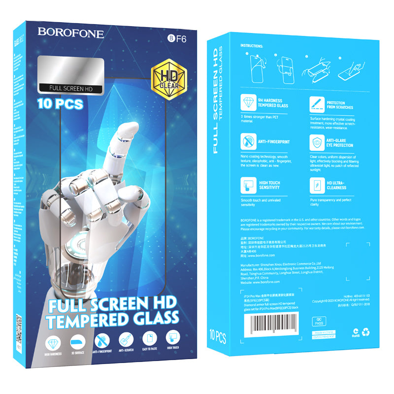 Screen Protector Borofone BF6 Diamond Armor for Apple iPhone 12 / 12 Pro, Glass Shielded, Full Glue, Set of 10 pieces, Black 
