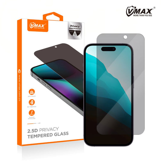 Privacy Vmax Displayschutzfolie für Apple iPhone 16 Pro Max, gehärtetes Glas, Full Glue, 2.5D