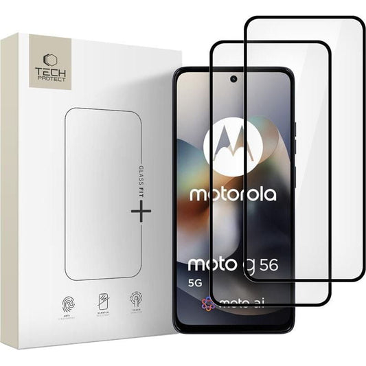 Schutzfolie Tech-Protect FIT+ für Motorola Moto G56, gehärtetes Glas, Full Glue, 2 Stück Set, 2.5D, Schwarz