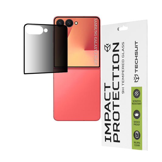 Privacy Techsuit Außenschutzfolie für Samsung Galaxy Z Flip7 F766, gehärtetes Glas, Vollkleber, 111D