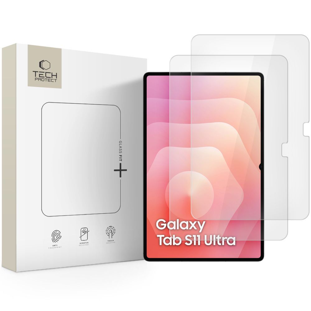 Schutzfolie Tech-Protect FIT+ für Samsung Galaxy Tab S11 Ultra / Tab S10 Ultra, gehärtetes Glas, Full Glue, 2 Stück Set, 2.5D