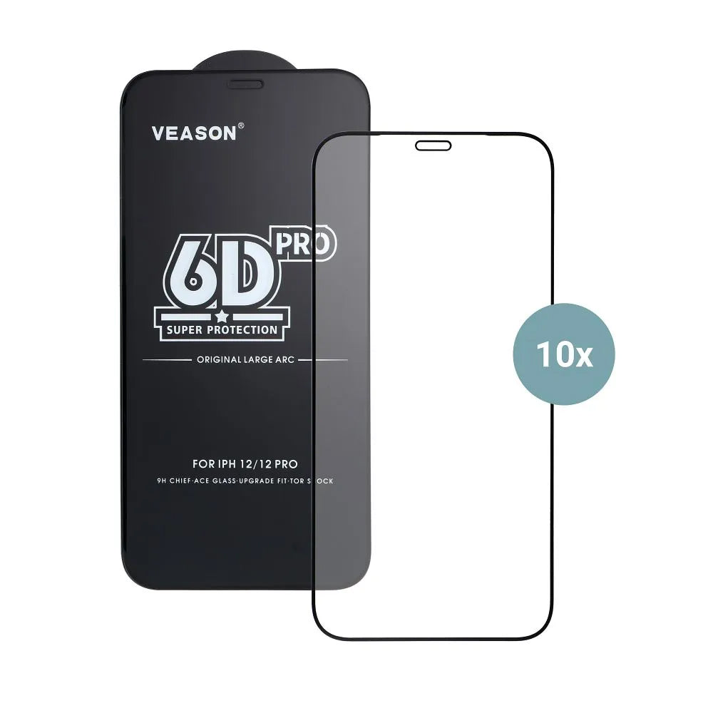 Veason PRO Displayschutzfolie für Apple iPhone 17 Pro Max, gehärtetes Glas, Full Glue, 10er Set, 6D, Schwarz
