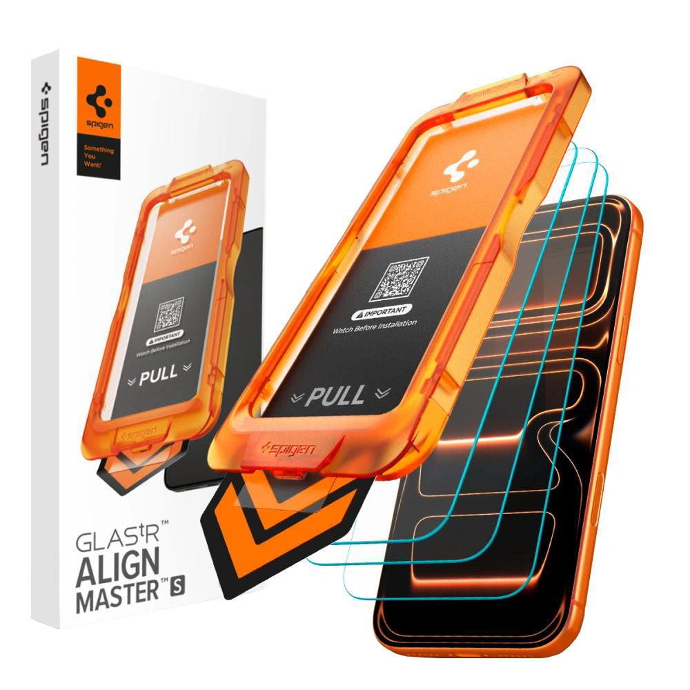 Schutzfolie Spigen GlastR Align Master Slim für Apple iPhone 17 Pro, Gehärtetes Glas, Vollkleber, Set 3 Stück AGL10103
