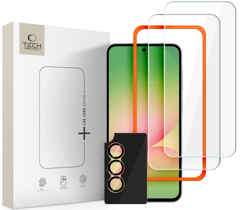 Schutzfolie für Bildschirm und Rückkamera Tech-Protect Quick Set+ für Samsung Galaxy A57 5G, gehärtetes Glas, Vollkleber, Set 3 Stück