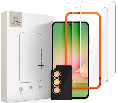 Schutzfolie für Bildschirm und Rückkamera Tech-Protect Quick Set+ für Samsung Galaxy A57 5G, gehärtetes Glas, Vollkleber, Set 3 Stück