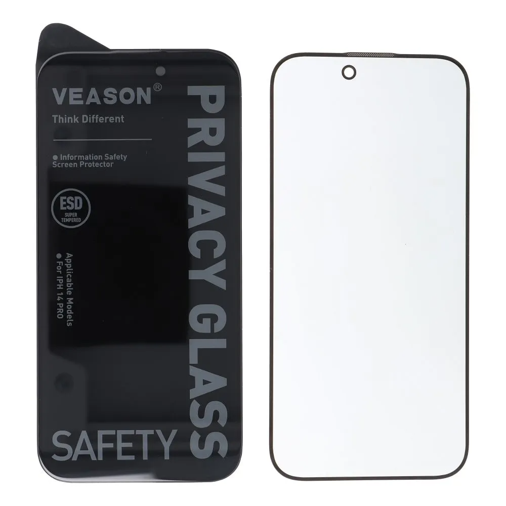 Privacy-Schutzfolie Veason für Apple iPhone 17e / 16e / 14 / 13 Pro, gehärtetes Glas, Vollkleber, 6D