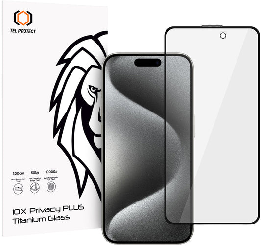 Tel Protect 10X Plus Titanium Privacy-Displayschutzfolie für Apple iPhone 17 / 16 Pro, gehärtetes Glas, Full Glue