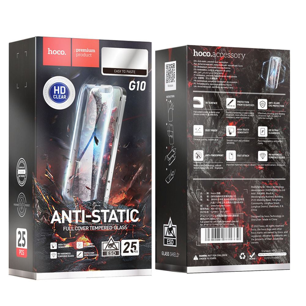 Schutzfolie HOCO für Apple iPhone 14 Pro Max, gehärtetes Glas, Full Glue, Set 25 Stück, Schwarz