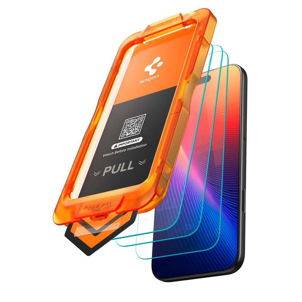 Schutzfolie Spigen GlastR Align Master Slim für Apple iPhone 17 Pro, Gehärtetes Glas, Vollkleber, Set 3 Stück AGL10103