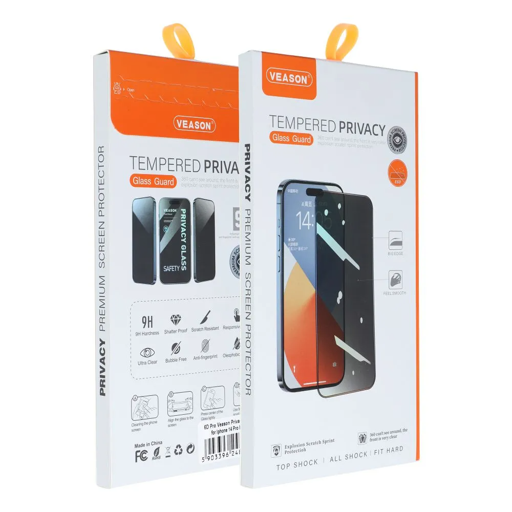 Privacy-Schutzfolie Veason für Apple iPhone 17 Pro Max, gehärtetes Glas, Full Glue, 6D