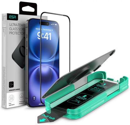 Schutzfolie ESR Armorite für Apple iPhone 16 Pro Max, Gehärtetes Glas, Vollverklebung, Schwarz