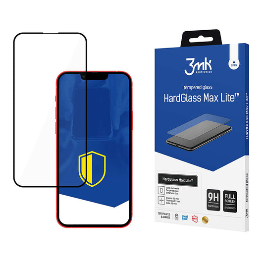 3MK HardGlass Max Lite Displayschutzfolie für Apple iPhone 17e / 16e / 14 / 13 Pro, Sicherheitsglas, Vollklebung, Schwarz