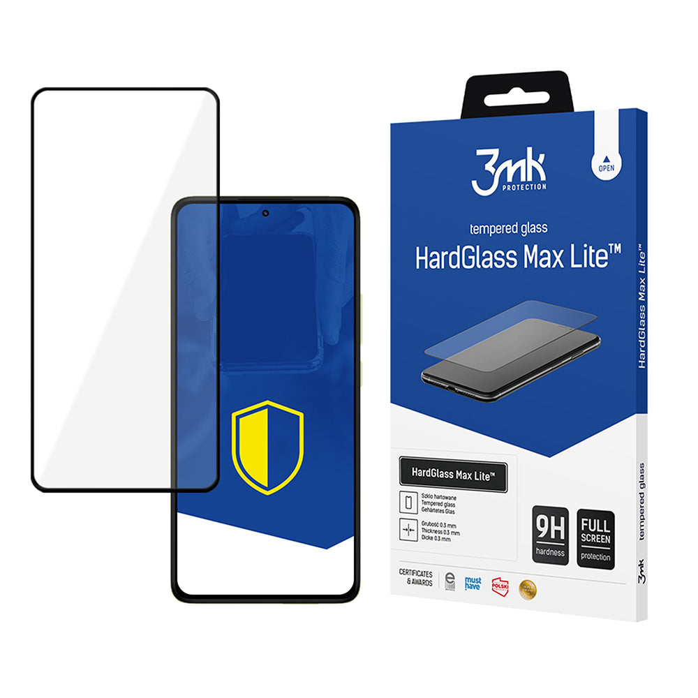 3MK HardGlass Max Lite Displayschutzfolie für Xiaomi Redmi Note 14 Pro 4G / Note 14 Pro+ 5G, Sicherheitsglas, Vollkleber, Schwarz