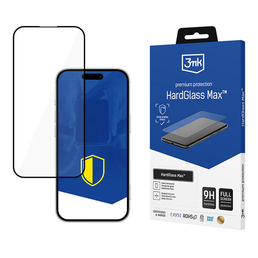 3MK HardGlass Max Screen Protector for Apple iPhone 17 Pro, Tempered Glass, Full Glue, Black