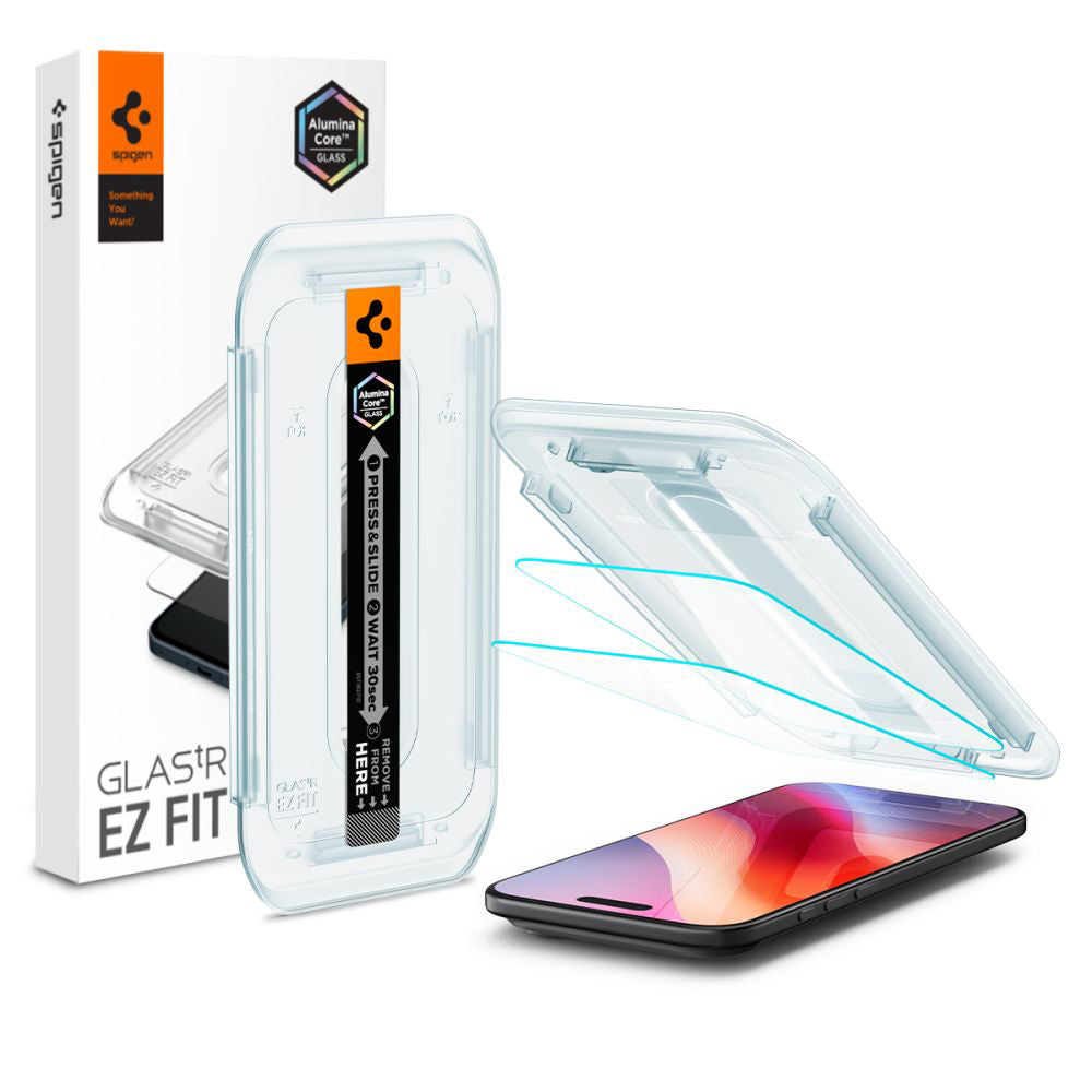 Schutzfolie Spigen GlastR EZ FIT für Apple iPhone 17 Air, gehärtetes Glas, Full Glue, Set mit 2 Stück