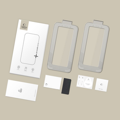 Schutzfolie Tech-Protect Quick Set+ für Apple iPhone 17, Gehärtetes Glas, Vollkleber, Set mit 2 Stück, Schwarz