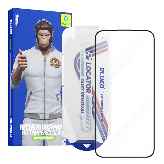 Blueo Anti-Dust HD Applicator Pro Displayschutzfolie für Apple iPhone 15 Pro Max, gehärtetes Glas, Vollkleber, Schwarz