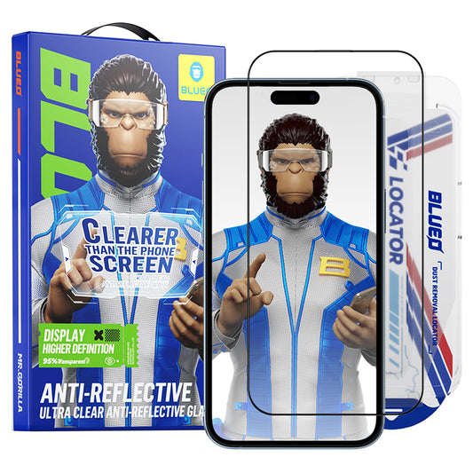 Blueo Anti-Reflective HD Schutzfolie mit Applicator Pro für Apple iPhone 14 Pro, gehärtetes Glas, Vollkleber, Schwarz