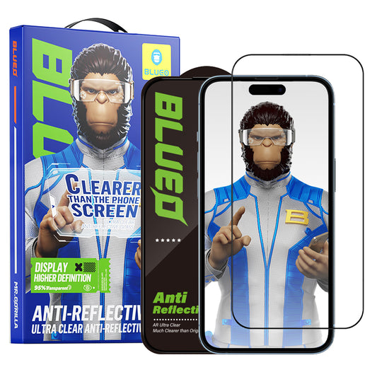 Blueo Anti-Reflective HD Displayschutzfolie für Apple iPhone 14 Pro, gehärtetes Glas, Vollklebung, Schwarz