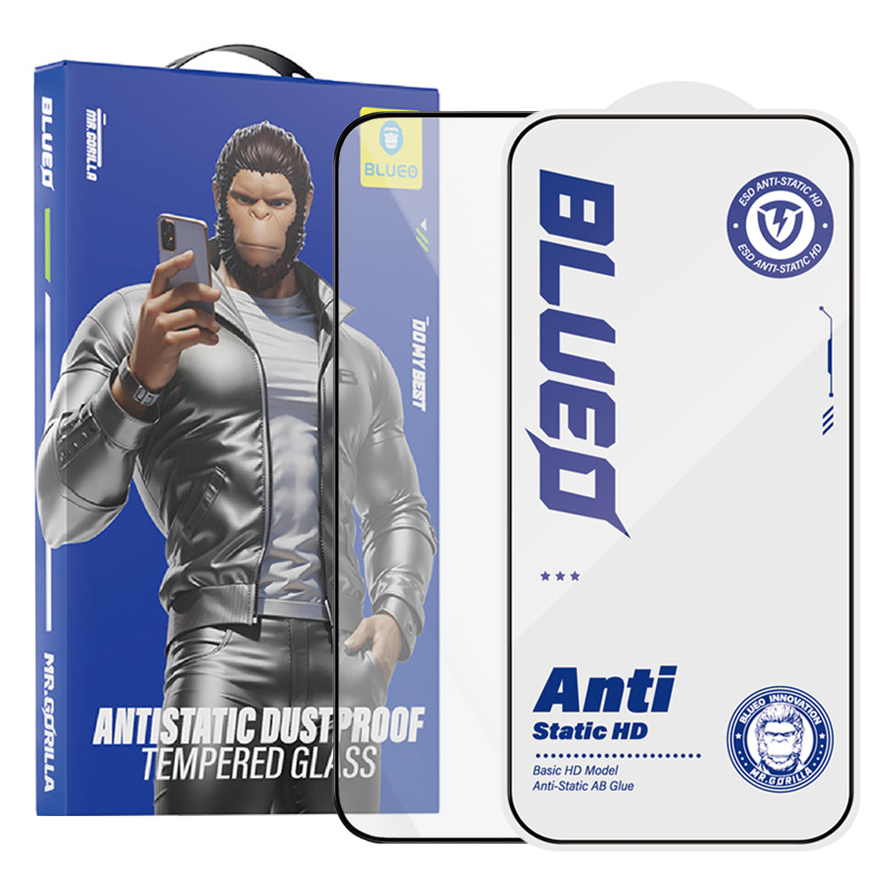 Blueo Anti-Static HD Displayschutzfolie für Apple iPhone 18 Pro Max / 17 Pro Max / 16 Pro Max, gehärtetes Glas, Vollkleber, schwarz
