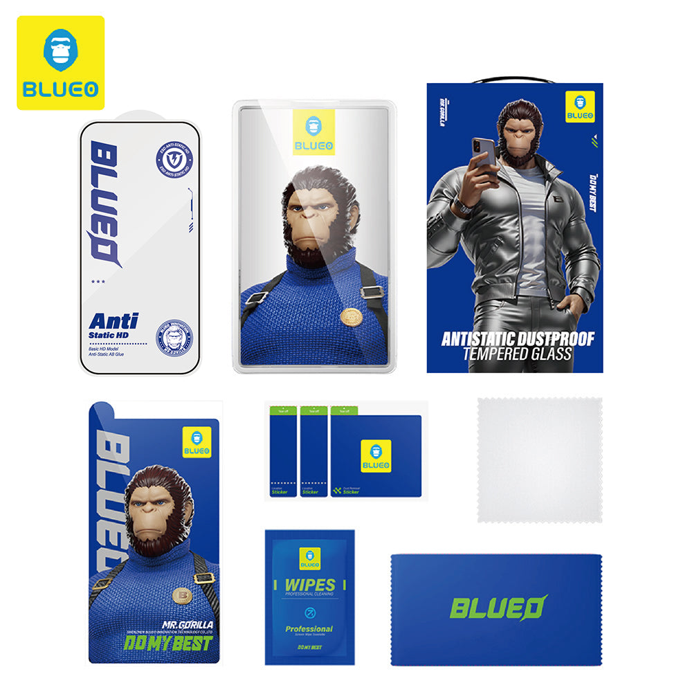 Blueo Anti-Static HD Displayschutzfolie für Apple iPhone 18 Pro Max / 17 Pro Max / 16 Pro Max, gehärtetes Glas, Vollkleber, schwarz