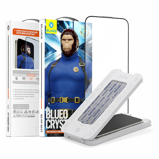 Blueo Crystal Anti-Kratz Schutzfolie mit Applikator für Apple iPhone 15 Pro Max, gehärtetes Glas, Vollkleber, Schwarz