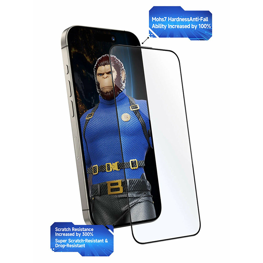Blueo Crystal Anti-Kratz Schutzfolie mit Applikator für Apple iPhone 15 Pro Max, gehärtetes Glas, Vollkleber, Schwarz
