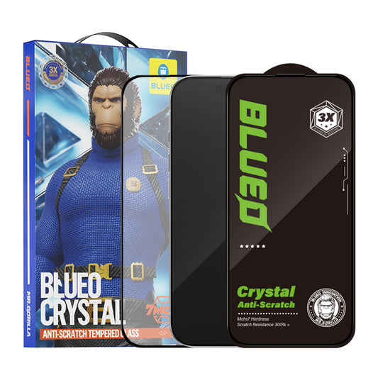 Blueo Crystal Anti-Kratz Schutzfolie für Apple iPhone 15 Pro Max, gehärtetes Glas, Vollkleber, Schwarz