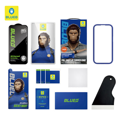 Blueo Curved Edge HD Applicator Displayschutzfolie für Apple iPhone 18 Pro / 17 Pro / 17 / 16 Pro, gehärtetes Glas, Full Glue, 3D, Schwarz
