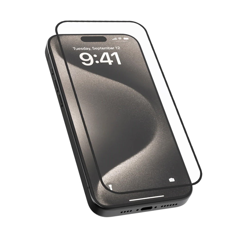 Blueo Silk HD Displayschutzfolie für Apple iPhone 16 / 15, gehärtetes Glas, Full Glue, 5er-Set, 2.5D, Schwarz