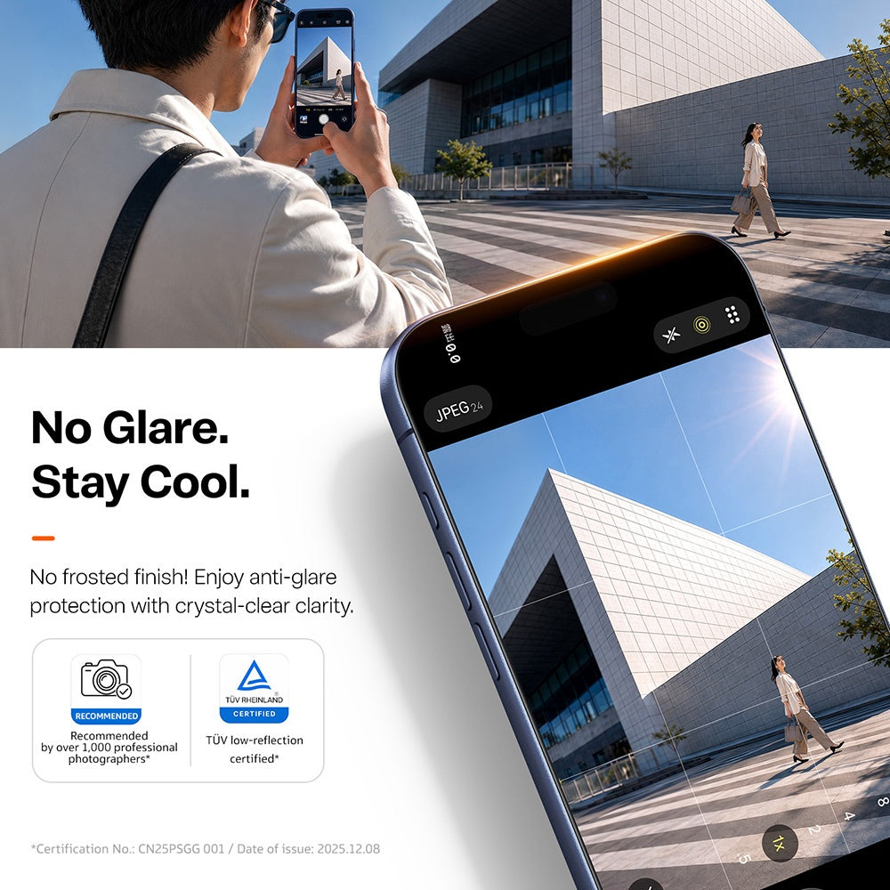 Torras Sunview AR Displayschutzfolie für Apple iPhone 18 Pro / 17 Pro, gehärtetes Glas, Full Glue