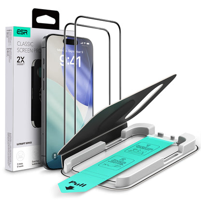 ESR UltraFit Classic Displayschutzfolie für Apple iPhone 18 Pro / 17 Pro, gehärtetes Glas, Full Glue, 2 Stück Set, Schwarz