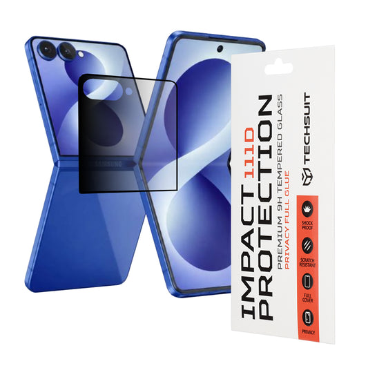 Privacy Techsuit Außenschutzfolie für Samsung Galaxy Z Flip8 F776, gehärtetes Glas, Full Glue, 111D