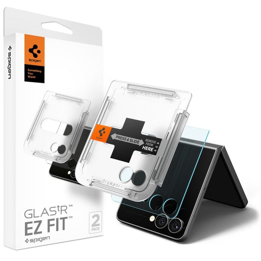 Schutzfolie Außenbildschirm Spigen GlastR EZ FIT für Samsung Galaxy Z Flip7 F766, Gehärtetes Glas, Vollkleber, Set 2 Stück AGL09585