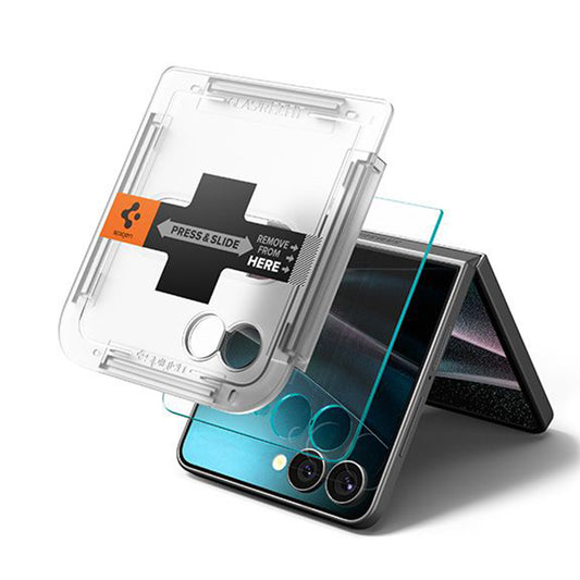 Schutzfolie Außenbildschirm Spigen GlastR EZ FIT für Samsung Galaxy Z Flip7 F766, Gehärtetes Glas, Vollkleber, Set 2 Stück AGL09585