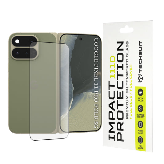 Techsuit Außendisplay-Schutzfolie für Google Pixel 11 Pro Fold, gehärtetes Glas, Full Glue, 111D, Schwarz
