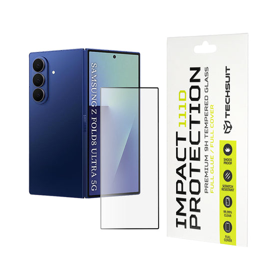 Techsuit Außendisplay-Schutzfolie für Samsung Galaxy Z Fold8 Ultra F976, gehärtetes Glas, Full Glue, 111D, Schwarz