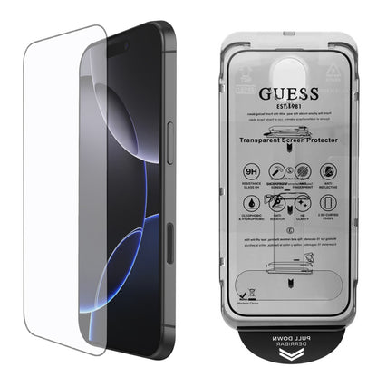 Schutzfolie Guess Classic Outline für Apple iPhone 16 Pro Max, Gehärtetes Glas, Full Glue, 2.5D, Schwarz GUTGP16XBOKGCIT