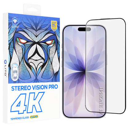 Lito D+ Max 4K Screen Protector for Apple iPhone 17 / 16 Pro, Tempered Glass, Full Glue, Black