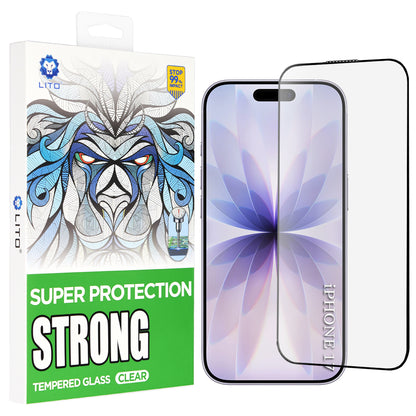Lito D+ Max Strong Screen Protector for Apple iPhone 17 / 16 Pro, Tempered Glass, Full Glue, Black