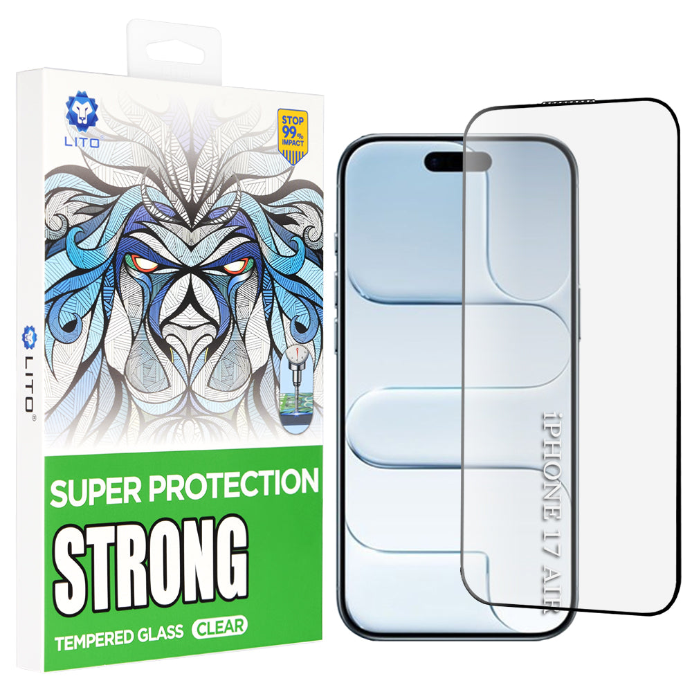 Lito D+ Max Strong Screen Protector for Apple iPhone 17 Air, Tempered Glass, Full Glue, Black