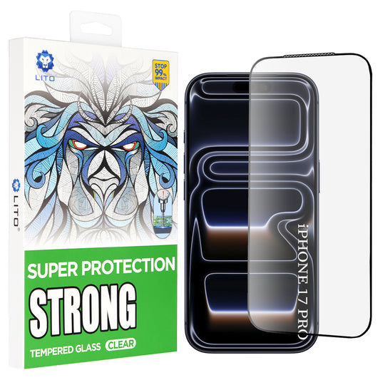 Lito D+ Max Strong Screen Protector for Apple iPhone 17 Pro, Tempered Glass, Full Glue, Black