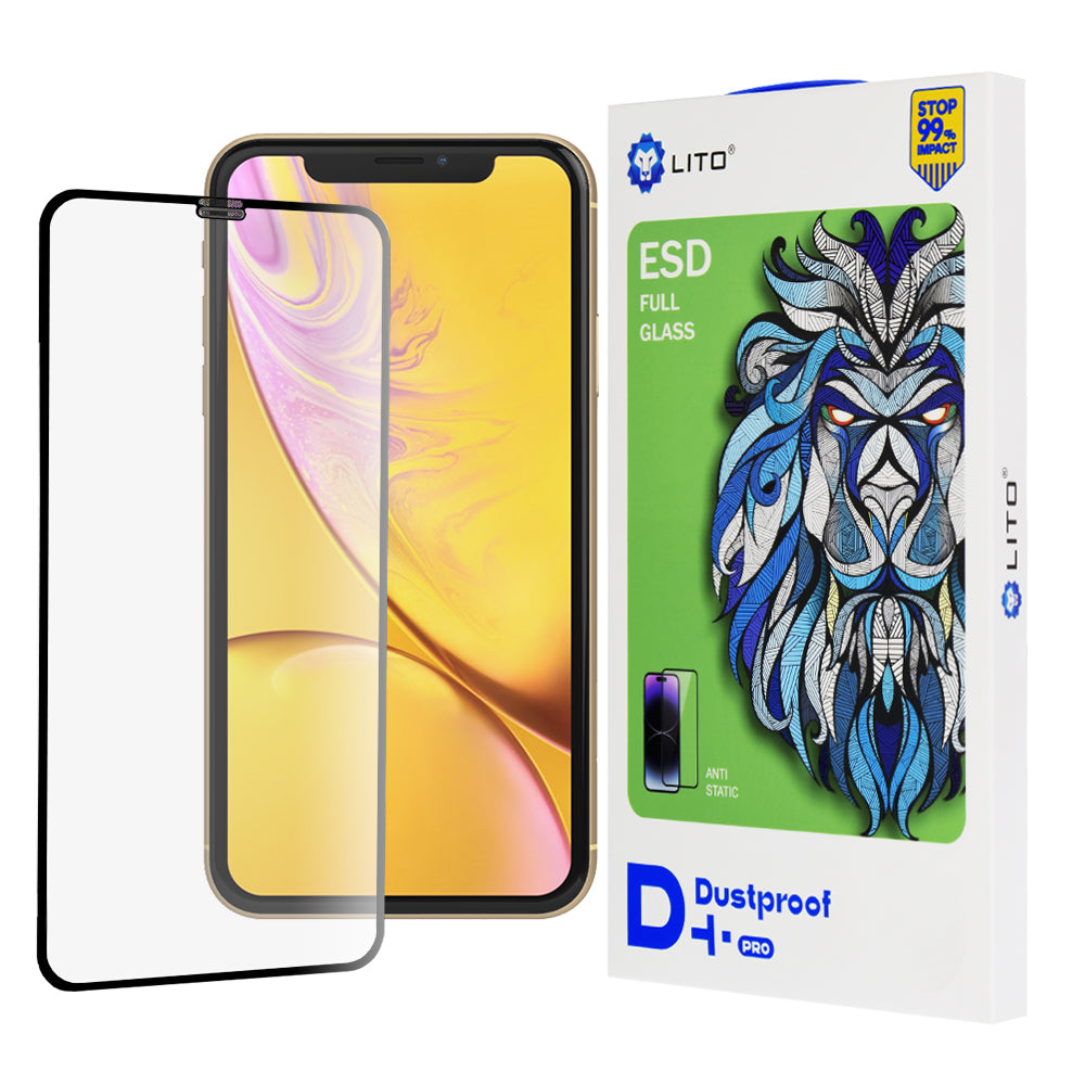 Lito D+ Pro Staubdichte Displayschutzfolie für Apple iPhone 11 / XR, gehärtetes Glas, Vollkleber, Schwarz