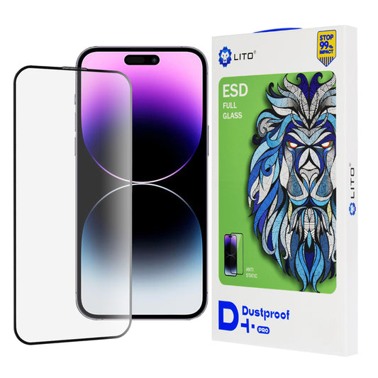 Lito D+ Pro Staubdichte Displayschutzfolie für Apple iPhone 14 Pro Max, gehärtetes Glas, Vollkleber, Schwarz