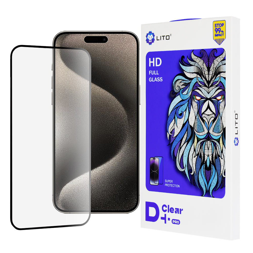 Lito D+ Pro Displayschutzfolie für Apple iPhone 15 Pro Max, gehärtetes Glas, Vollkleber, Schwarz