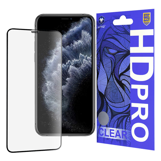 Lito HD Pro Clear Displayschutzfolie für Apple iPhone 11 Pro Max / XS Max, gehärtetes Glas, Vollkleber, Schwarz