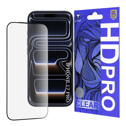 Schutzfolie Lito HD Pro Clear für Apple iPhone 17 Pro, gehärtetes Glas, Full Glue, Schwarz